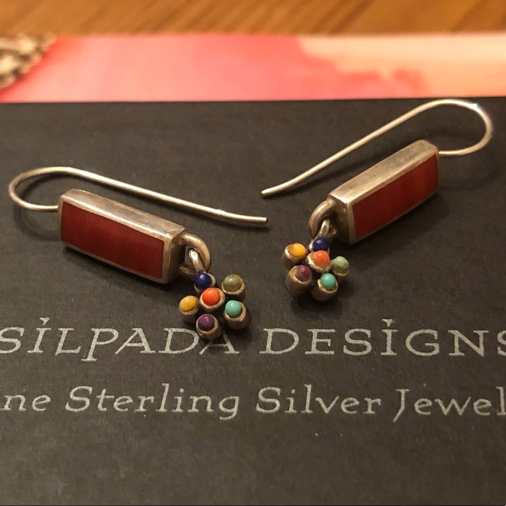 Vintage Silpada Sterling Silver Multi-Color Natural Stone Flower Earrings W1259 - Picture 4 of 16